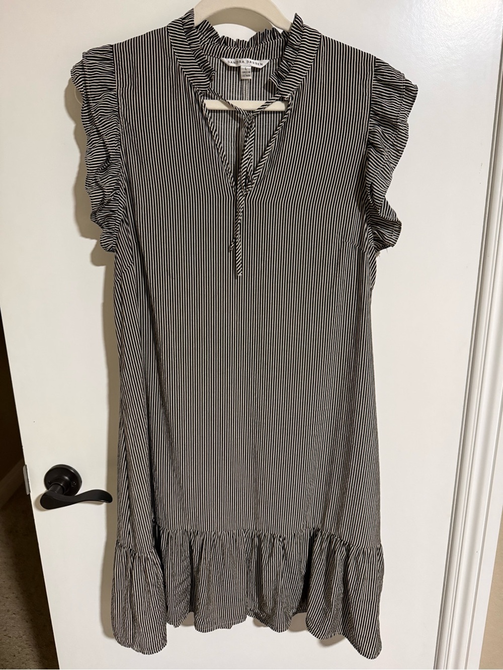 Sandra Darren Striped Ruffle Shift Dress L